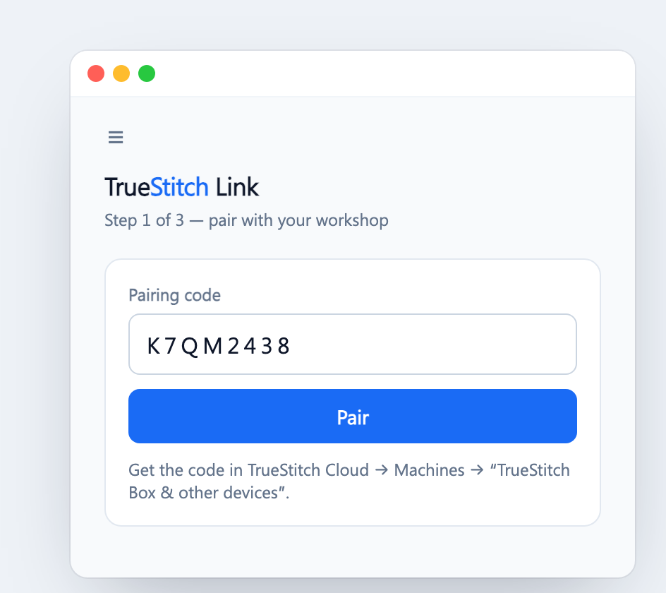 Link — Step 1, enter the pairing code
