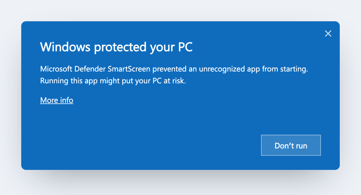 Windows SmartScreen — click More info